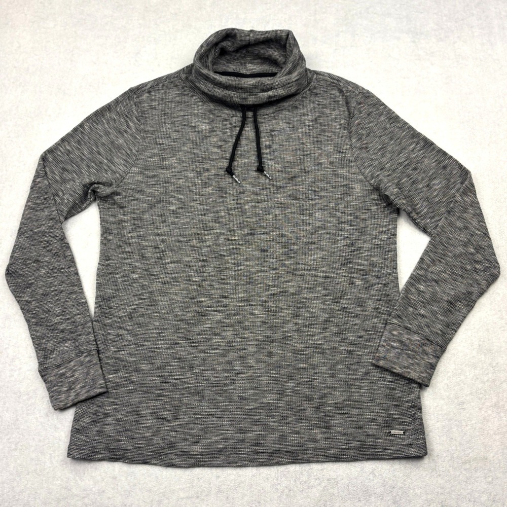 Express Sweater Mens Large Gray Waffle Knit Cowl Neck Drawstring Pullover Top L